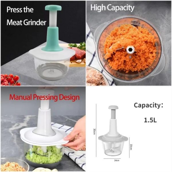 5-in-1 Manual Hand Chopper – Push Cutter for Veg & Meat