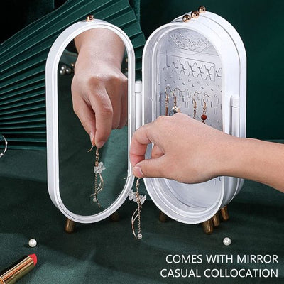 Folding Jewelry Box with Mirror – Portable Cabinet Organizer for Women