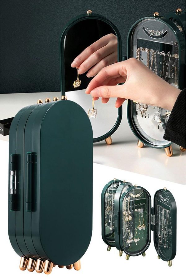 Folding Jewelry Box with Mirror – Portable Cabinet Organizer for Women
