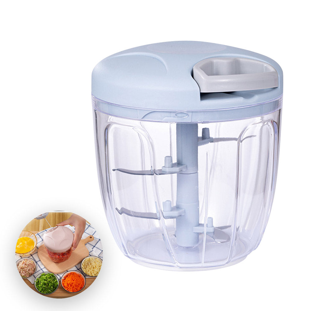 Hand-pulled multipurpose chopper for vegetables and meat in blue color