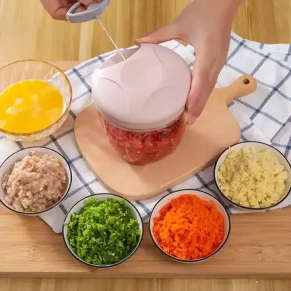 Hand-pulled vegetable chopper in action for fresh meals