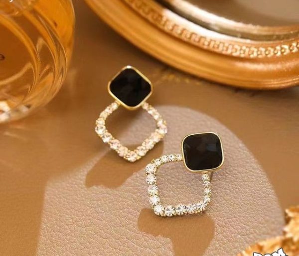 Korean Resin Black Statement Earrings