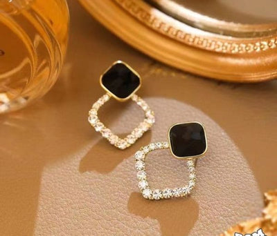 Korean Resin Black Statement Earrings