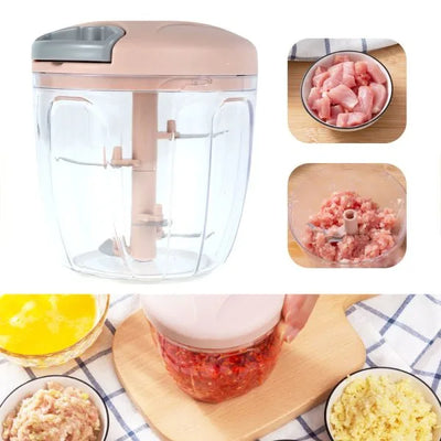 Manual meat mincer and vegetable cutter with stainless blades