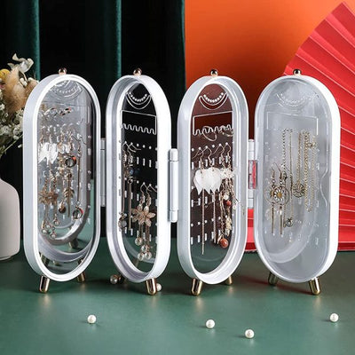 Folding Jewelry Box with Mirror – Portable Cabinet Organizer for Women