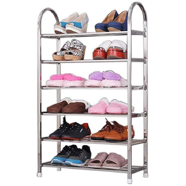 6-Layer Stainless Steel Shoe Rack – Space-Saving Adjustable Organizer for Home
