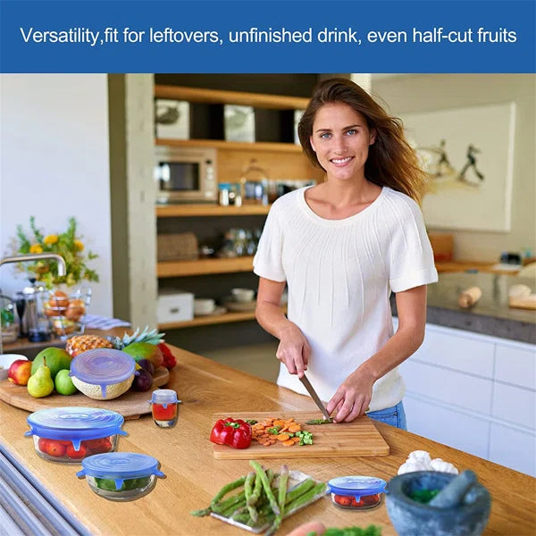 6pcs Reusable Silicone Food Covers – Stretch & Seal Lids