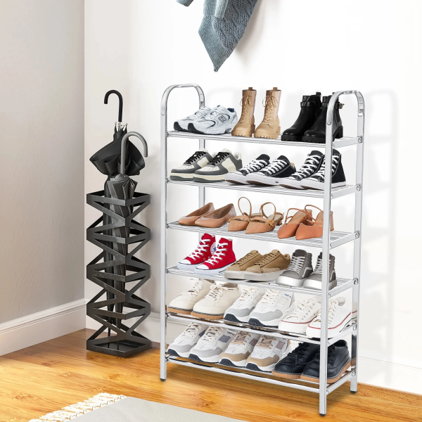 6-Layer Stainless Steel Shoe Rack – Space-Saving Adjustable Organizer for Home