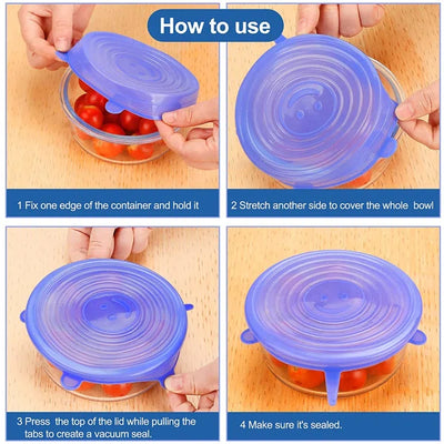 6pcs Reusable Silicone Food Covers – Stretch & Seal Lids