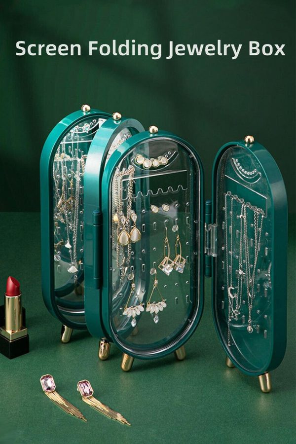 Folding Jewelry Box with Mirror – Portable Cabinet Organizer for Women