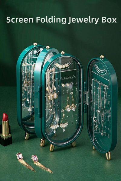 Folding Jewelry Box with Mirror – Portable Cabinet Organizer for Women