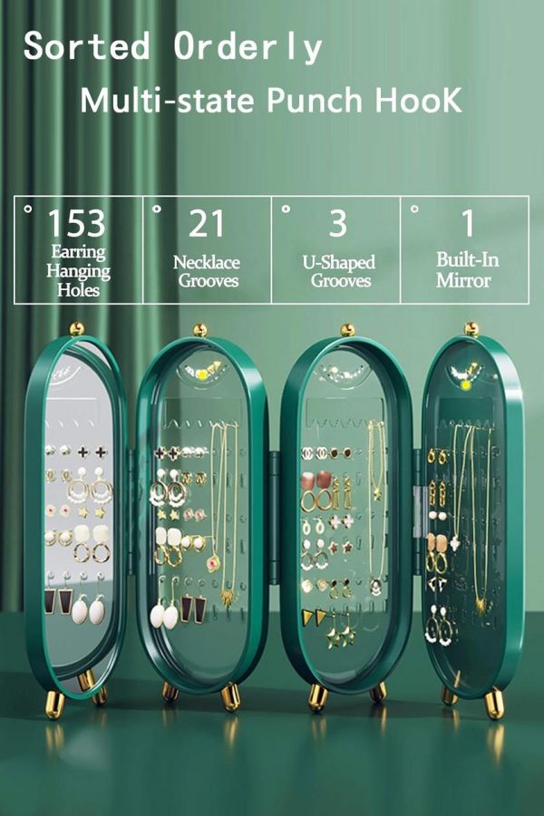 Folding Jewelry Box with Mirror – Portable Cabinet Organizer for Women