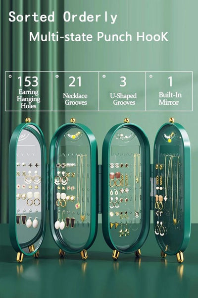 Folding Jewelry Box with Mirror – Portable Cabinet Organizer for Women