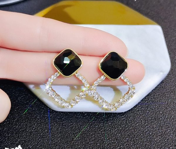 Trendy Black Crystal Earrings for Party Wear